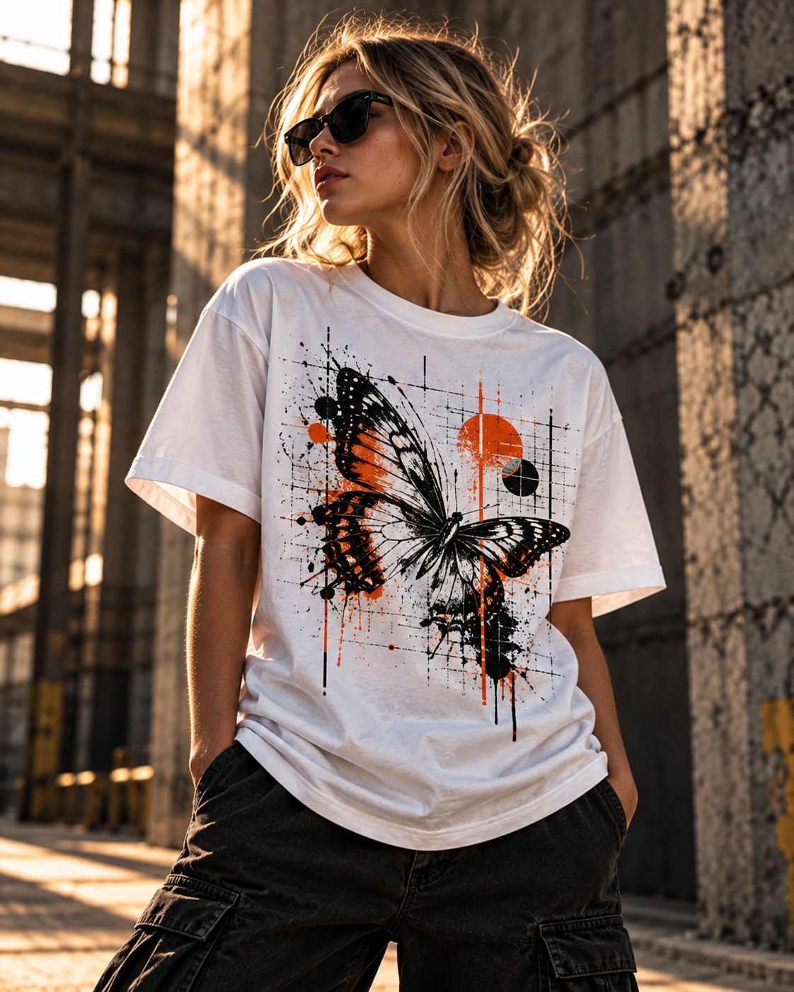 Model wearing CHAOS THEORY T-shirt