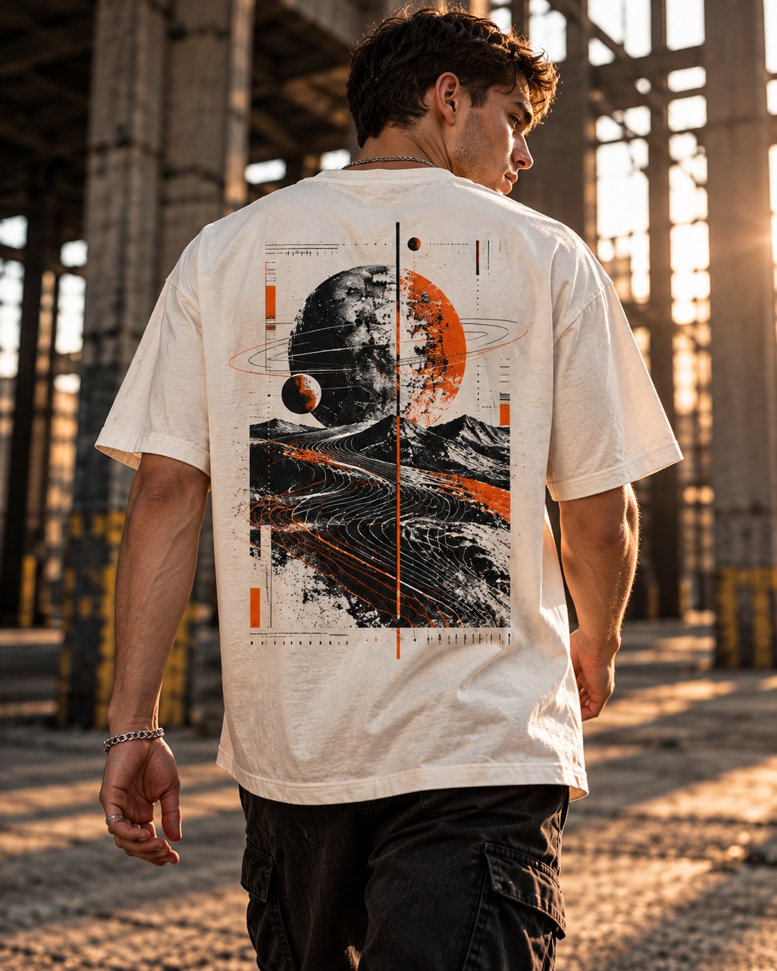 Model wearing FAR SIDE / REVERSE T-shirt