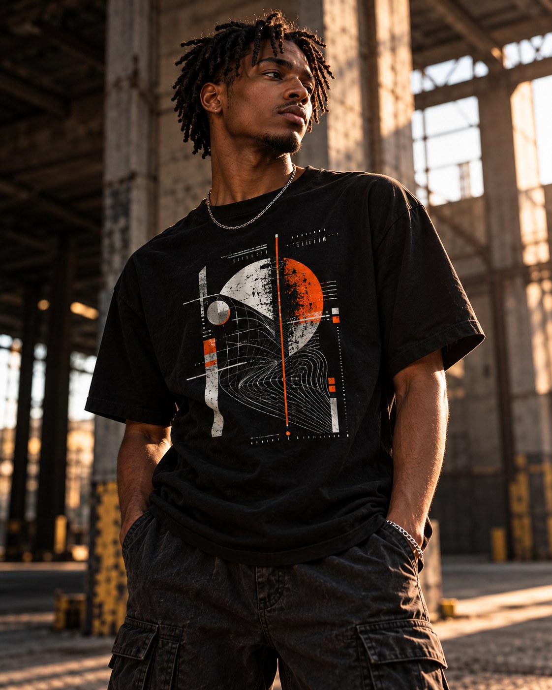 Model wearing OFFSET SIGNAL T-shirt
