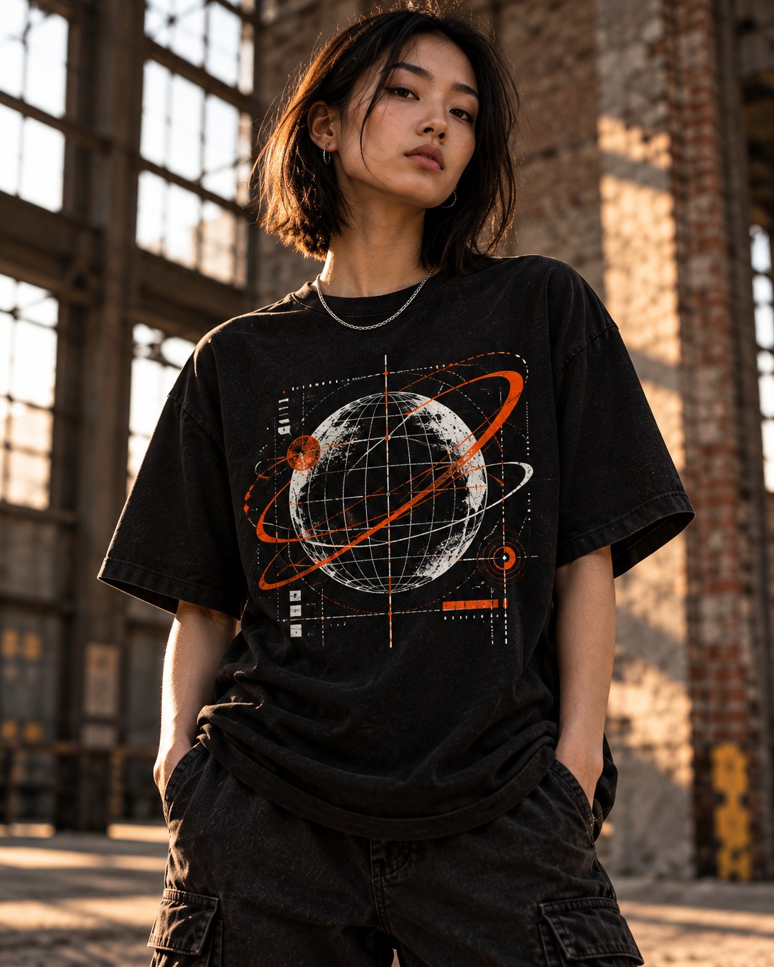 Model wearing ORBITAL T-shirt